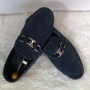 Louis Vuitton Authentic Mens Blue Suede Slip-On Casual Loafer Shoes Size 9.5